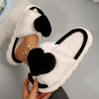 Women Heart Decor Fluffy Novelty Slippers, Fashion Indoor Home Slippers