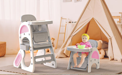 Adjustable & High Chair Set with Safety Harness - Includes Study Table, Building Block Station, and Footrest - Easy Assembly - Gray/Pink, Chair