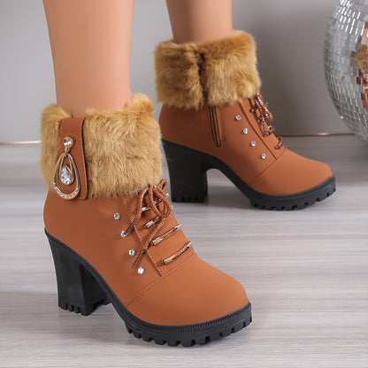 Lace-Up Winter Boots with Fluffy Fur Trim