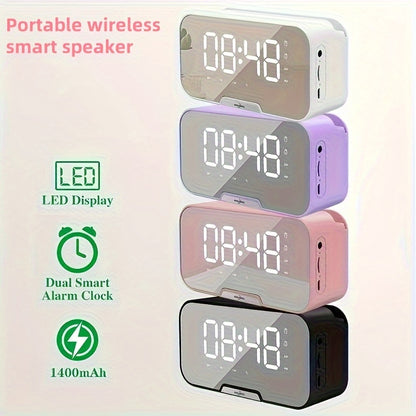 Portable LED Mini Speaker FM Radio Clock With Wireless Microphone