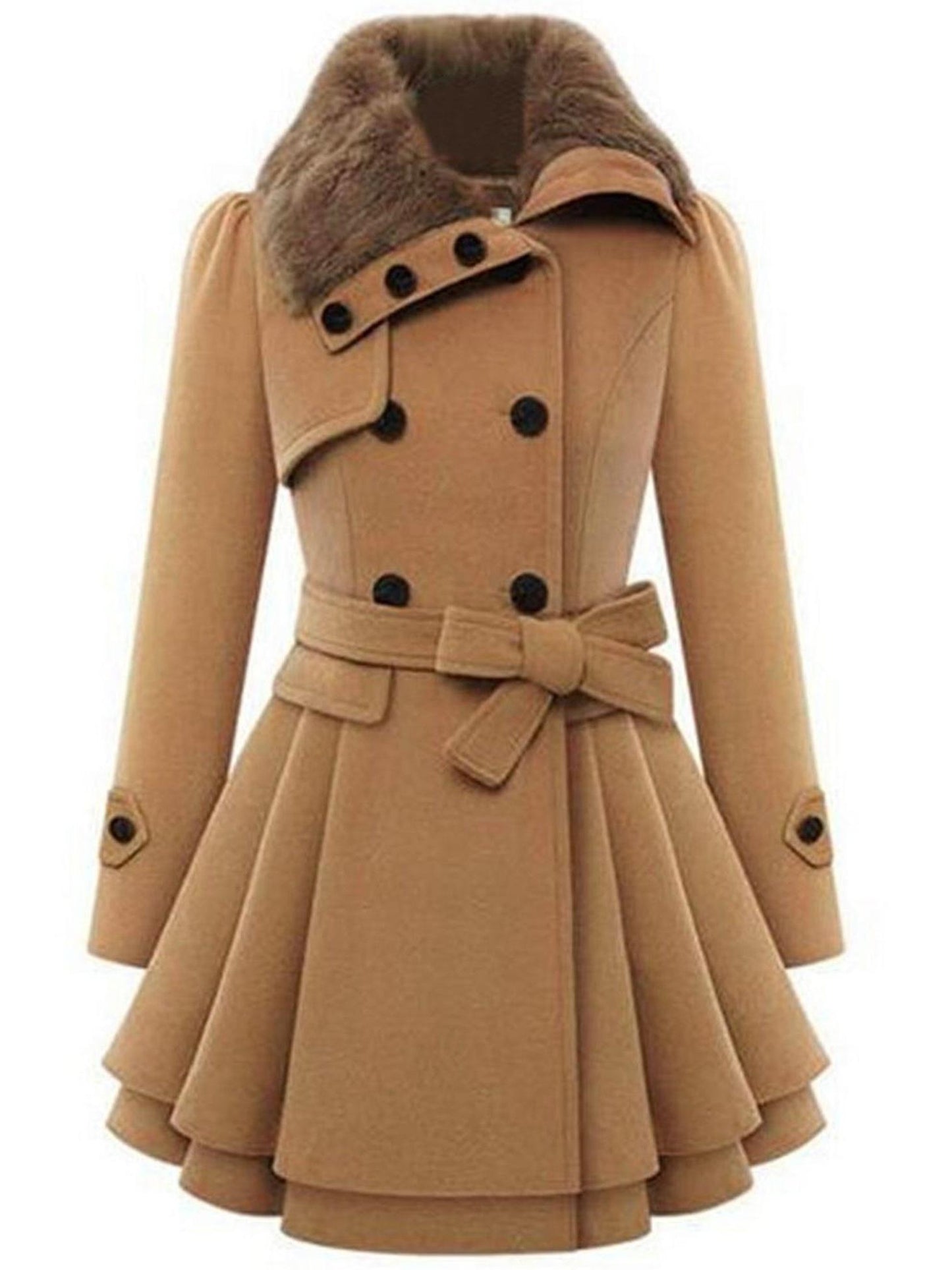 Chic Women's Double-Breasted Winter Coat with Belt - Warm, Casual Lapel Jacket for Fall/Winter