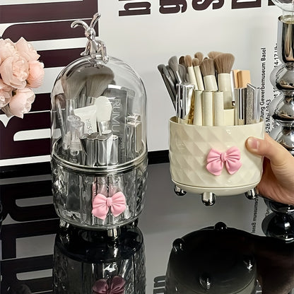 Luxury Rotating Makeup Organizer with Clear Dustproof Lid - Perfect for Lipstick, Eyeshadow Brushes & More