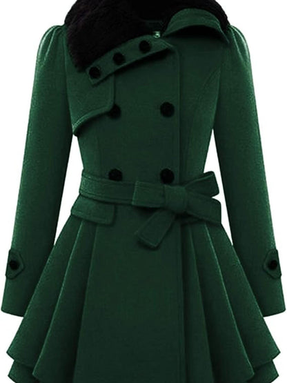 Chic Women's Double-Breasted Winter Coat with Belt - Warm, Casual Lapel Jacket for Fall/Winter