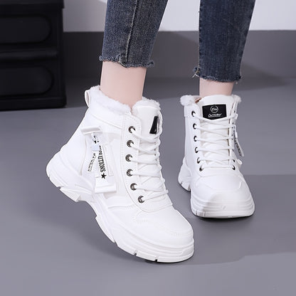 Women's Winter Warm Snow Boots with Side Zipper - Comfortable Thick Sole, High-Top Sneakers in Solid Color, Snow Boots, Outdoor Shoes