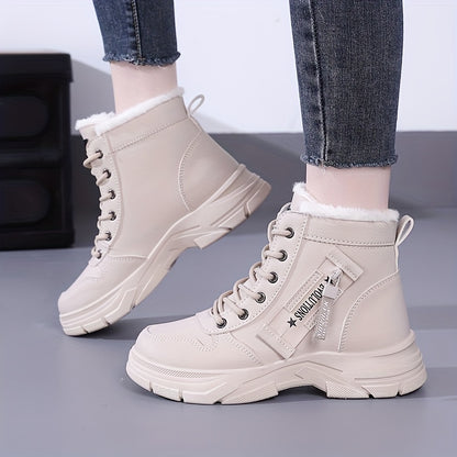 Women's Winter Warm Snow Boots with Side Zipper - Comfortable Thick Sole, High-Top Sneakers in Solid Color, Snow Boots, Outdoor Shoes