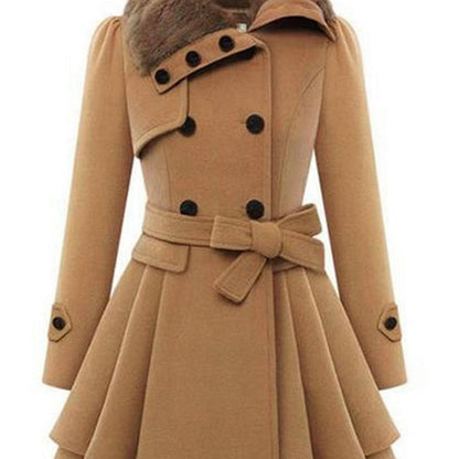 Chic Women's Double-Breasted Winter Coat with Belt - Warm, Casual Lapel Jacket for Fall/Winter