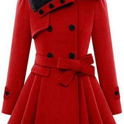 Chic Women's Double-Breasted Winter Coat with Belt - Warm, Casual Lapel Jacket for Fall/Winter