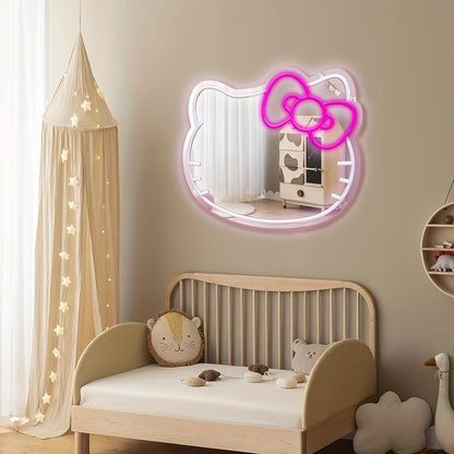 Hellokitty Cute Bow Anime Style LED Mirror Neon Mirror Brightness Adjustable Room Decor Aesthetic Light