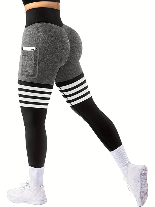 AGROSTE Striped Design Seamless Workout Leggings